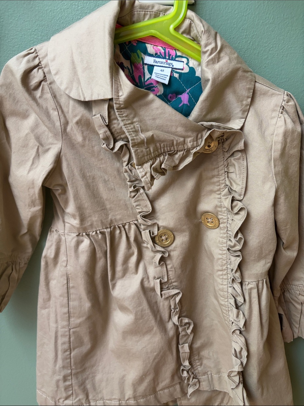 Hartstrings Tan Ruffle-Front Trench Coat